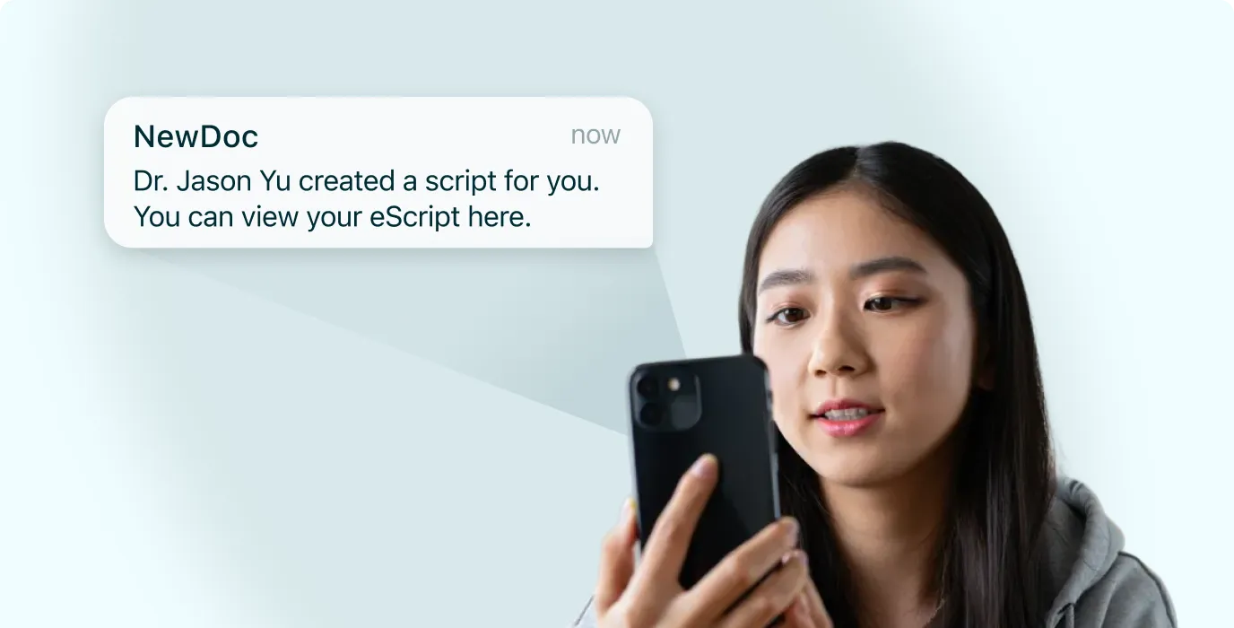 eScript prescription delivered via SMS to patient phone